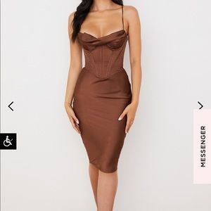 Myrna Chocolate Satin Corset Slip Dress Regular Cup